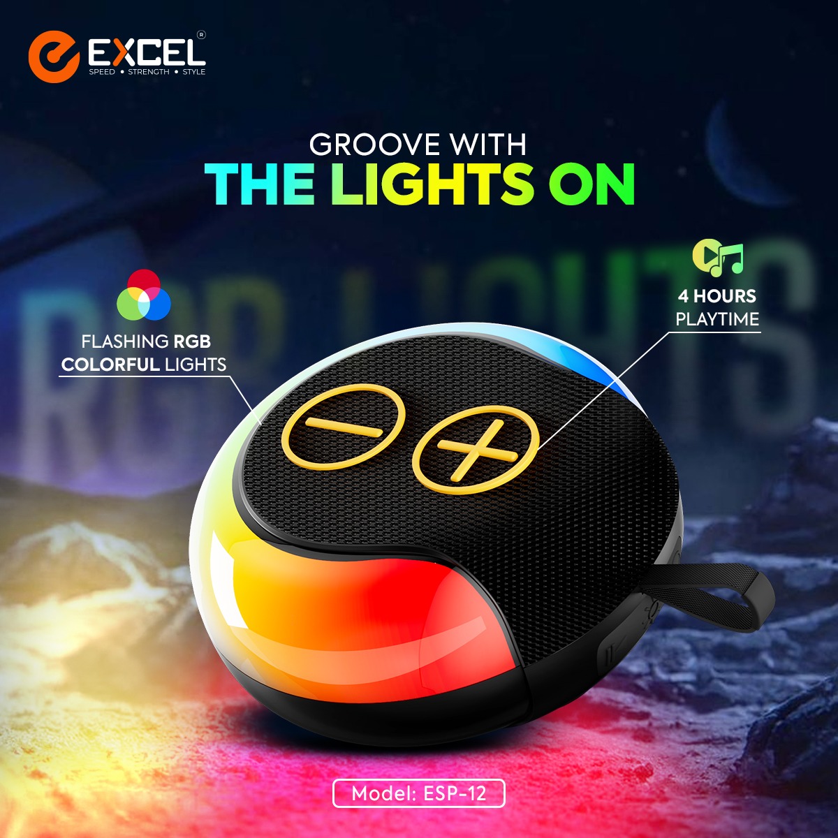 Excel ESP-12 1200mAh Bluetooth Wireless Mini RGB 5W Speaker